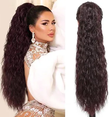 Image de Extensions de cheveux bouclés synthétiques, 66 cm, rouge, pour femmes