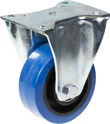 Image de 125mm fixed castor with blue elastic rubber on nylon centre wheel