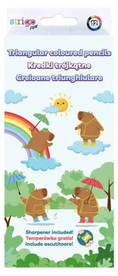 Imagen del producto de Lápices de colores triangulares Strigo, 12 colores Kapibara + sacapuntas