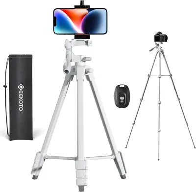 Imagen del producto de Trípode de tres patas para smartphone, con soporte ajustable de 140 cm (55 pulgadas), plataforma giratoria panorámica de 360 grados y soporte universal de 1/4 de pulgada