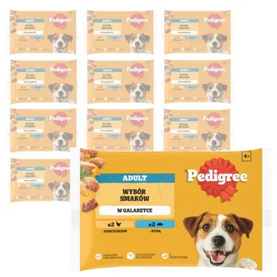 Produktbild von Pedigree Adult Auswahl an Geschmacksrichtungen 52x100g Nassfutter für ausgewachsene Hunde Huhn Fisch in Gelee