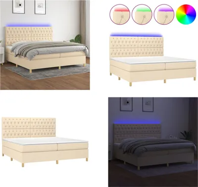 Produktbild von vidaXL Boxspringbett mit Matratze & LED Creme 200x200 cm Stoff - Boxspringbett - Boxspringbetten - Bett - Schlafzimmermöbel