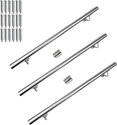 Productafbeelding van RVS leuning voor trappen, balkon en terras - Wandleuning met wandbevestiging - Binnen- en buitenleuning, roestvrij staal (300 cm)