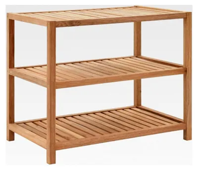 Produktbild von Badezimmerregal aus Walnussholz mit 3 Fächern, Standregal, Schuhregal, Holzregal, Wandregal, 65x40x55cm, Natur