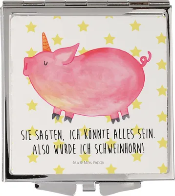 Produktbild von Mr. & Mrs. Panda Kosmetikspiegel Einhorn Schwein - Weiß - Geschenk, Handspiegel, Spruch, Schminkspiegel, Bauer, Einhörner, Klappspiegel, Unicorn, Kleiner Spiegel, Frauen