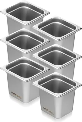 Immagine prodotto di VEVOR confezione da 6 teglie per hotel, tegame a vapore 1/6 anti-inceppamento, tegame a vapore in acciaio inox spesso 0,8 mm per ristoranti, tegame da tavolo commerciale profondo 6 pollici, tegame per catering per alimenti, per l'industria e la scienza