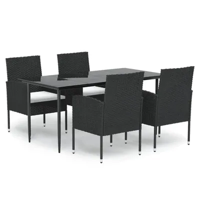 Produktbild von vidaXL 5-tlg. Garten-Essgruppe mit Kissen Schwarz Poly Rattan