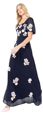 Productafbeelding van Maya Deluxe - Maxi jurk voor dames, met pofmouwen, model GT23635 (maat 36 EU) (marineblauw)