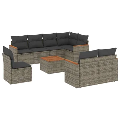 Produktbild von vidaXL 9-tlg. Garten-Sofagarnitur mit Kissen Grau Poly Rattan