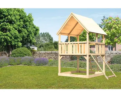 Produktbild von Spielturm Spielhaus Karibu Luis 200 x 200 cm Holz bestehend aus Grundturm, Netzrampe