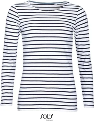 Produktbild von SOLs 01403 | Damen Longsleeve Striped T-Shirt Marine gestreift - Farbe: White/Navy - Größe: M