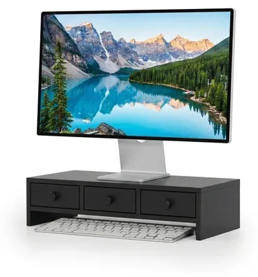 Productafbeelding van Monitorstandaard - MDF - 3 lades - Zwart - 12,5 x 51 x 24 cm