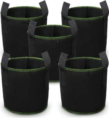 Produktbild von Stofftopf Pflanzsack,5 Stück Tomaten Pflanzbeutel Vliesstoff Pflanztasche für Tomaten, Erdbeeren, Blumen, Pflanzen, Schwarz - 3 Gallonen