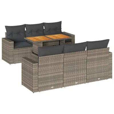 Produktbild von vidaXL 7-tlg. Garten-Sofagarnitur mit Kissen Grau Poly Rattan
