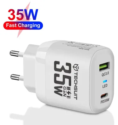 Obrázek produktu pro Síťová nabíječka Techsuit Premium (CHPD174) – GaN, USB QC3.0, USB-C PD35W – bílá