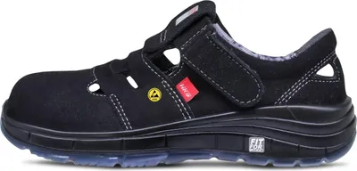 A black safety sandal for women, shown from the side against a white background.