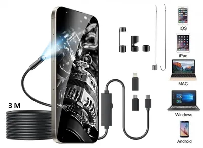 Produktbild von Endoskopkamera für Telefon, Laptop und Computer (iOS/iPhone/Android) mit 3-m-Kabel