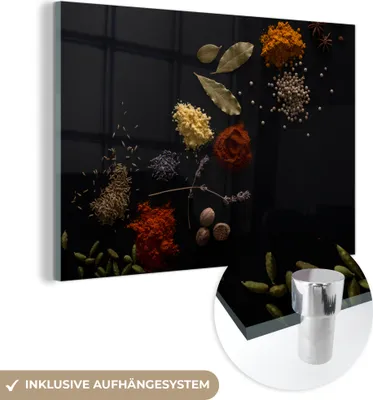 Produktbild von MuchoWow Glasbilder - Bilder auf Wandbild - Foto auf Glas Kräuter - Schwarz - Gewürze - Küche - Kochen 90x60 cm Wanddekoration aus Glas - Acrylglasbild - Acrylbilder - Wandmalerei auf Glas