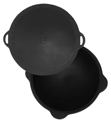 Image de Marmite de camping ronde en fonte Kazan 12 L NAMANGAN avec couvercle, plaque à griller, WOK, camping, BBQ cuisine en plein air