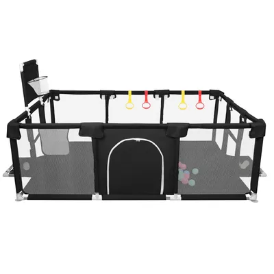 Produktbild von Laufstall baby 180x120cm,Laufgitter mit Basketballkorb,Fußballnetzen,Zugring,Schutzgitter mit Rutschfester Basis, Krabbelgitter für Kinder