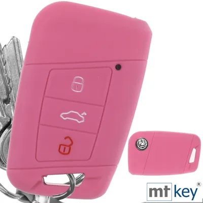 Produktbild von Auto Schlüssel Hülle Silikon Schutz Cover Rosa kompatibel mit VW Passat B8 Arteon Skoda Kodiaq 3 Tasten KEYLESS SMARTKEY