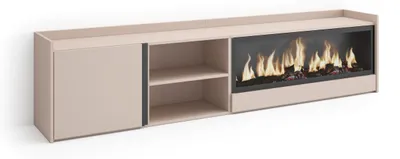 Image de Meuble tv effet bois beige 212x35x50cm cheminée effet feu XXL