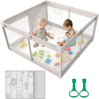 Produktbild von Laufgitter, 120 x 120 cm mit Matte, für Kinder von 0 bis 24 Monaten – sicherer Spielbereich für zu Hause, rutschfeste Matte für den Innenbereich