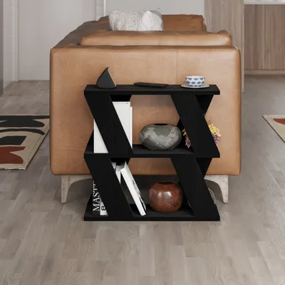 Produktbild von DECORTIE Lazena Modern Side End Couchtisch Holzschwarz Mehrzweck 3 Etagen 60 x 22 x 57cm