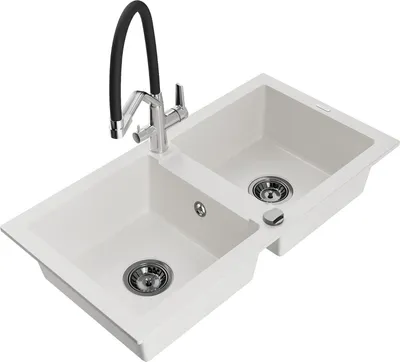 Produktbild von Mexen Mario Granitspüle 2-Becken mit Armatur Weiß