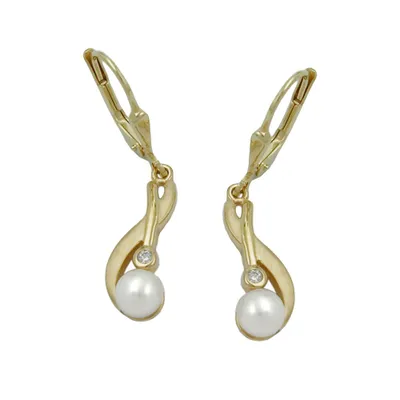 Obrázok produktu pre Náušnice Earbrisur Náušnice 30x6mm sladkovodná kultivovaná perla so zirkónmi 9Kt ZLATO
