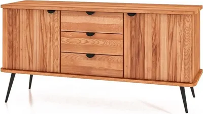Produktbild von Kommode Tula Kernbuche massiv 144x46x72 mit 3 Schubladen 2 Türen Riffelfront