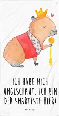 Produktbild von Mr. & Mrs. Panda Strandtuch Capybara König - Weiß - Geschenk, Lustige Sprüche, Badelaken, Großes Badehandtuch, Strandlaken, Duschtuch, Handtuch