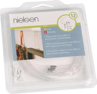 Produktbild von nielsen Perlonseil 2m mit Schlaufe und Gleithaken für Galerieschiene (2 Stück/Packung)
