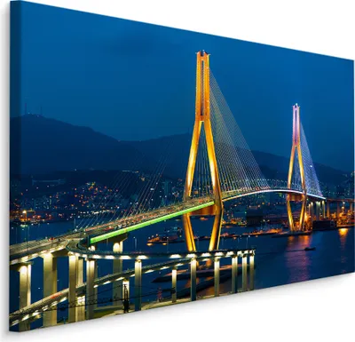 Produktbild von Fabelhafte Canvas LEINWAND BILDER 100x70 cm XXL Kunstdruck Busan Harbor Bridge Korea