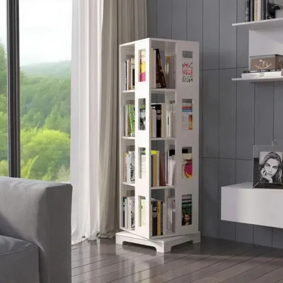 Produktbild von Regal Drehbares Bücherregal Lagerregal Weiß 4 Ebenen【BR44】