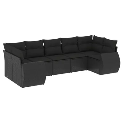 Produktbild von vidaXL 7-tlg. Garten-Sofagarnitur mit Kissen Schwarz Poly Rattan