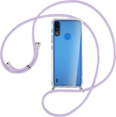 Produktbild von Handykette Backcover-Schutzhülle mit Band (Metall silberfarben) für Motorola Moto E7 Power, E7i Power - violett