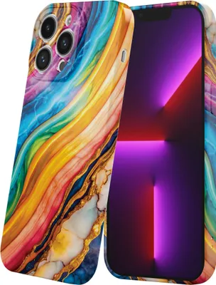 Produktbild von Smartphonica Handyhülle geeignet für iPhone 13 Pro mit Regenbogen Gold Marmor Print - Flexible Softcase TPU - Backcover Case Regenbogen Gold Marmor Design