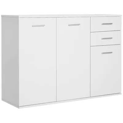Image de HOMCOM Buffet meuble de rangement 2 tiroirs coulissants 2 placards étagère réglable panneaux particules blanc