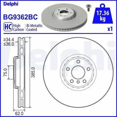 Produktbild von DELPHI Bremsscheibe für BMW X5 (E70) 385mm BG9362BC