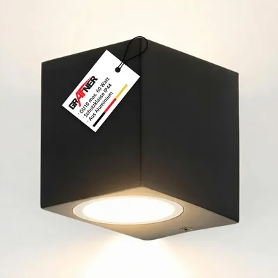 Produktbild von Grafner Aluminium Wandlampe schwarz, mit nach unten gerichtetem Lichtschein, IP44, GU10 Fassung, Wandleuchte eckig Down Light Wand Lampe Außen Hof Einfahrt nach unten scheinend