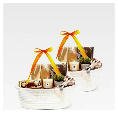 Produktbild von 2 Stück Geschenkkorb aus Rattan: Präsentkorb mit Geschenktüten und Bändern, Geflochtener Korb für Geschenke, Baumwollseil Körbe für Babyparty, Geburtstag, Weihnachten, Hochzeit, Ostern, Erntedank