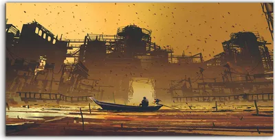 Produktbild von Coloray Acrylbild 100x50  Wandbild Acrylbilder Kunst Mann auf einem Boot im Meer