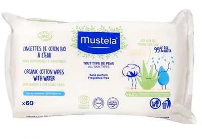 Obrázek produktu pro Osvěžující čistící ubrousky Mustela z organické bavlny s vodou - 60 kusů