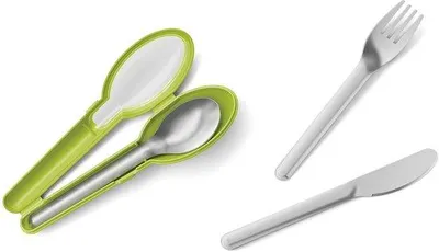 Produktbild von Unyqoos® 3‑teiliges Besteckset aus Edelstahl mit Etui – kompakt, spülmaschinenfest, ideal für Reise, Picknick & Büro