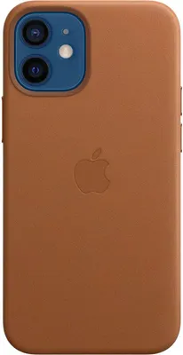 The back of a brown leather iPhone case with a blue camera cutout.