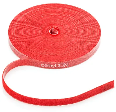 Produktbild von deleyCON 10m Klett Kabelbinder Klettbandrolle 10mm zuschneidbar - Rot