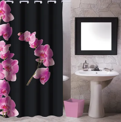 Immagine prodotto di MSV Tenda doccia antimuffa - Antibatterica, lavabile, impermeabile, con 12 anelli per tenda doccia - Poliestere, "Lanyu Black" 180x200cm