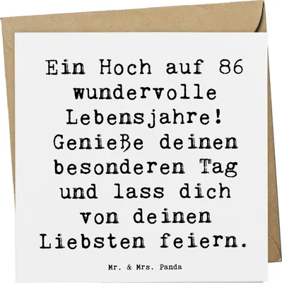 Produktbild von Mr. & Mrs. Panda Grußkarte Spruch 86. Geburtstag - Weiß - Geschenk, Klappkarte, Alter, Happy Birthday, doppelkarte, anlasskarte, Lebensreise, Glückwunschkarte, Zuneigung
