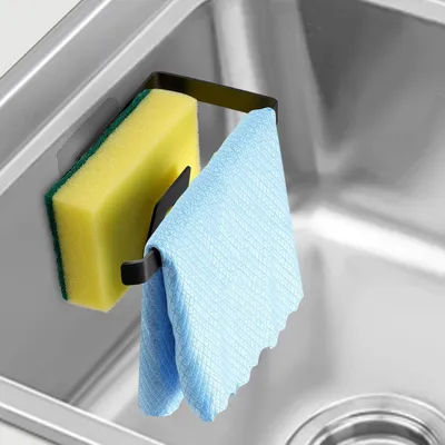 Produktbild von Schwammhalter für die Küche – Spülbecken-Organizer – Küchenaufbewahrung – Selbstklebend, Edelstahl – 15 x 7,6 x 7 cm – Schwarz